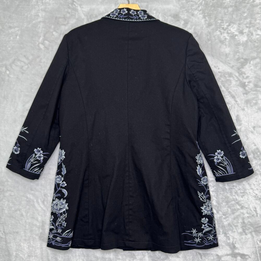 Ali Miles Black Jean Jacket with White & Light Blue Floral Embroidery - Picture 3 of 14
